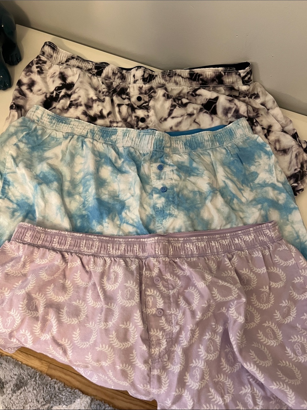 PINK Victoria's Secret Sleep Shorts in Lilac, White, and Black bundle